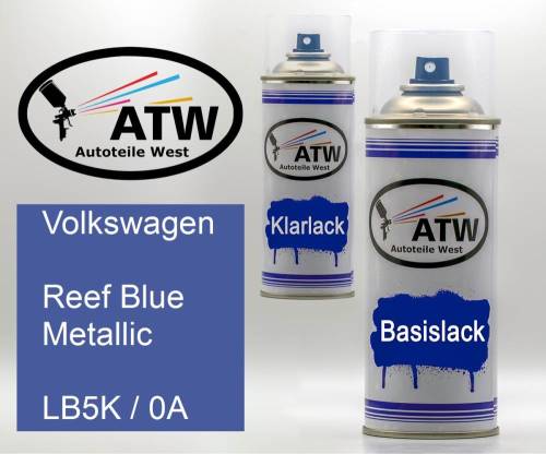 Volkswagen, Reef Blue Metallic, LB5K / 0A: 400ml Sprühdose + 400ml Klarlack - Set, von ATW Autoteile West.